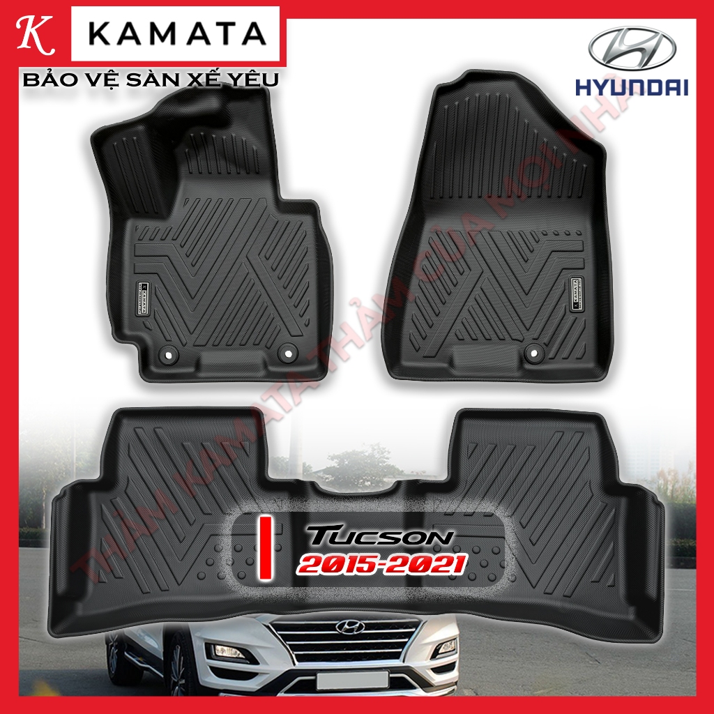 Thảm lót sàn ô tô Hyundai Tucson 2015-2024 đúc nguyên khối TPV ( 1 bộ/3 tấm)