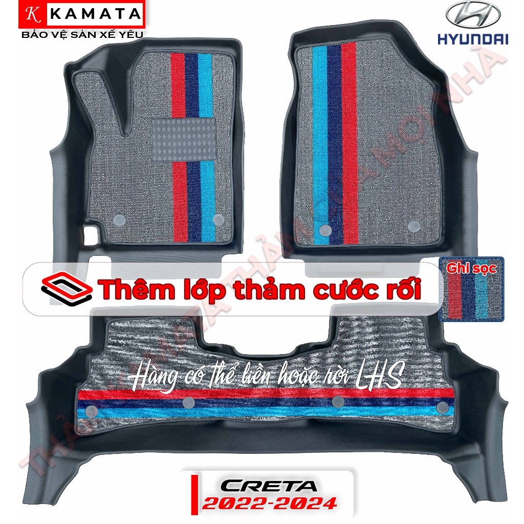 Thảm lót sàn ô tô Hyundai Creta 2022-2023 khuôn đúc TPV (1 bộ 3 tấm)