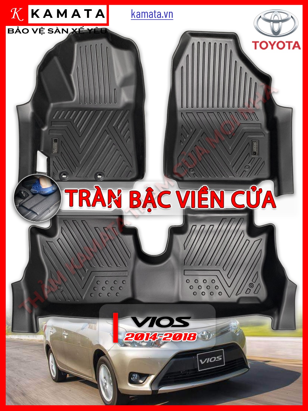 Thảm lót sàn ô tô Toyota Vios 2014 - 2018 khuôn đúc TPV (1 bộ 3 tấm)