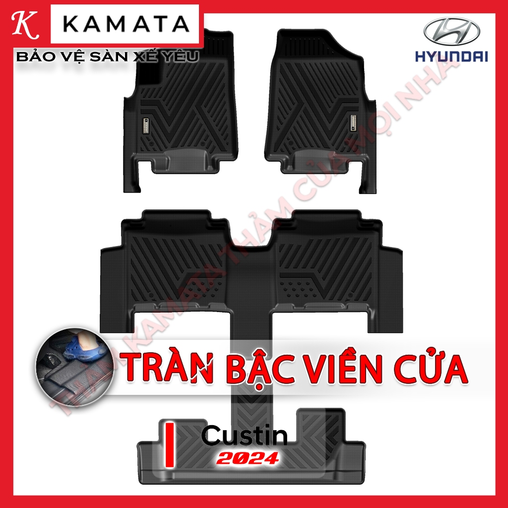 Thảm lót sàn ô tô Hyundai Custin 2023-2024 khuôn đúc TPV tràn viền (1 bộ 4 tấm)