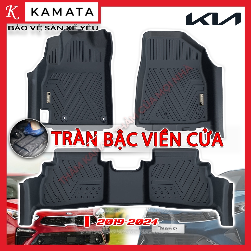 Thảm lót sàn ô tô KIA Cerato/ K3 2019- 2024 đúc nguyên khối tràn bậc viền cửa TPV (3 tấm/Bộ)
