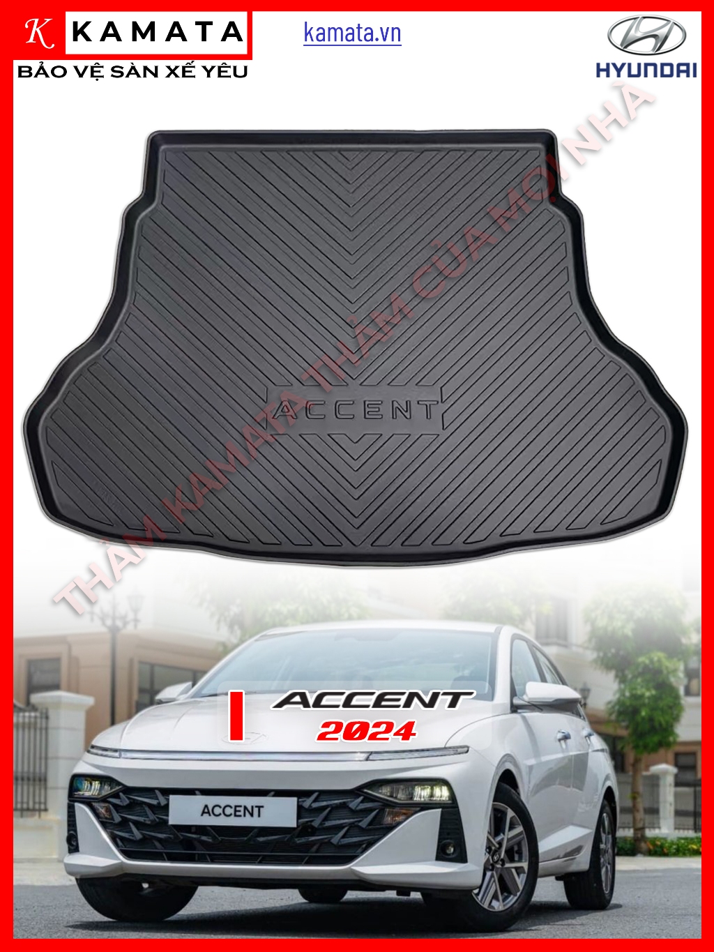 Thảm lót cốp xe ô tô Hyundai Accent 2024 (bản mới all new) chất liệu TPV cao cấp mới nhất