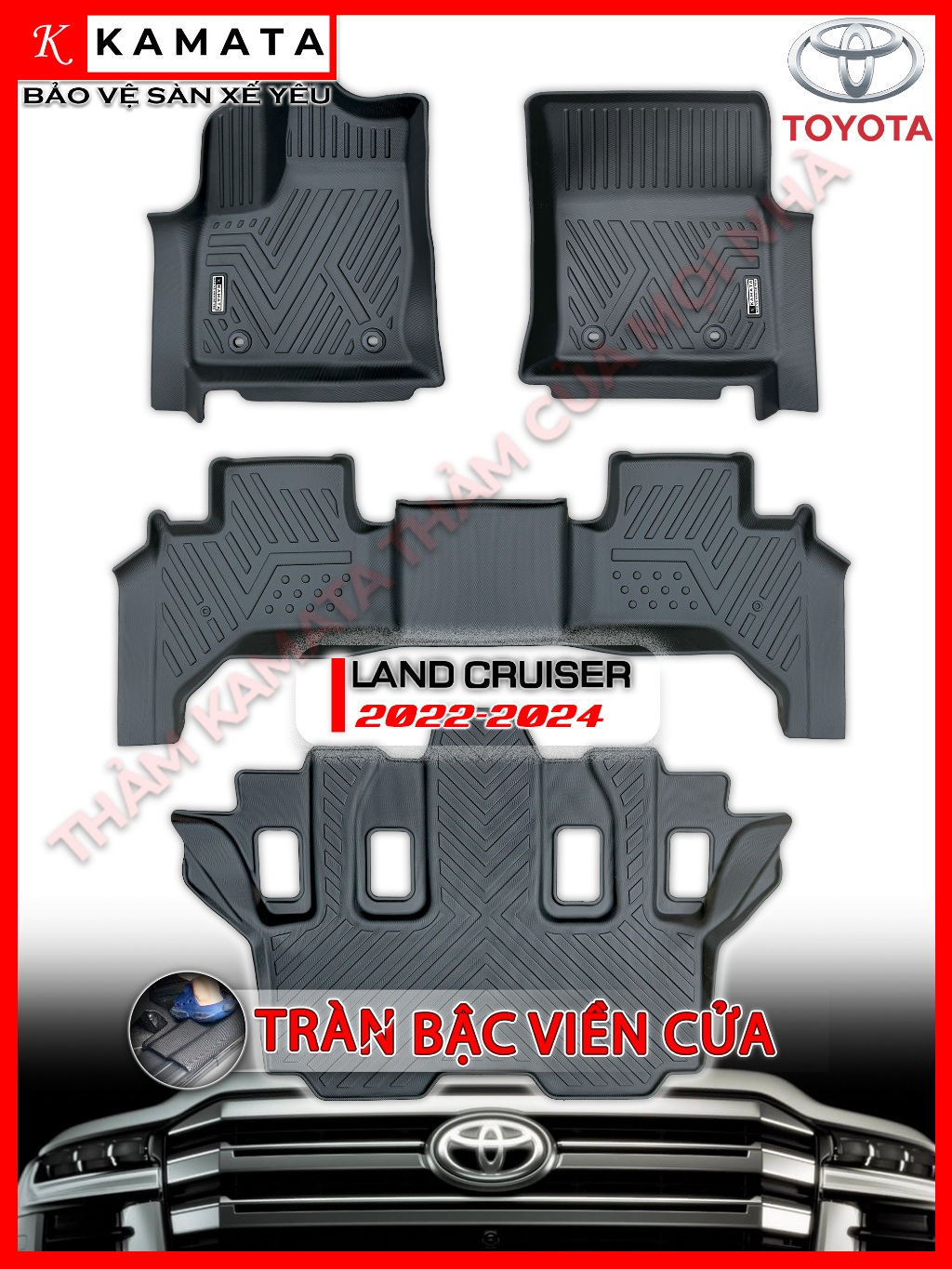 Thảm lót sàn ô tô Toyota Landcruiser Prado 2009 - 2023 đúc nguyên khối tràn viền TPV (4 tấm/Bộ)