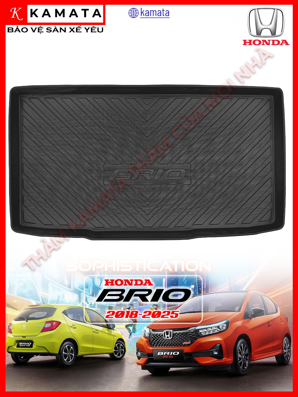 Thảm lót cốp xe ô tô Honda Brio 2018 - 2025 chất liệu TPV cao cấp mới nhất