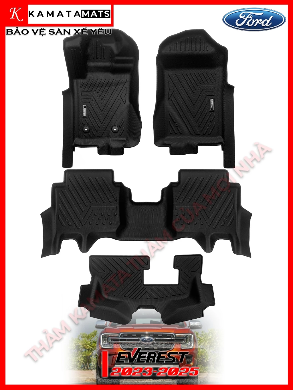 Thảm ô tô lót sàn KAMATA 5D dành cho Ford Everest 2023 đúc nguyên khối TPV