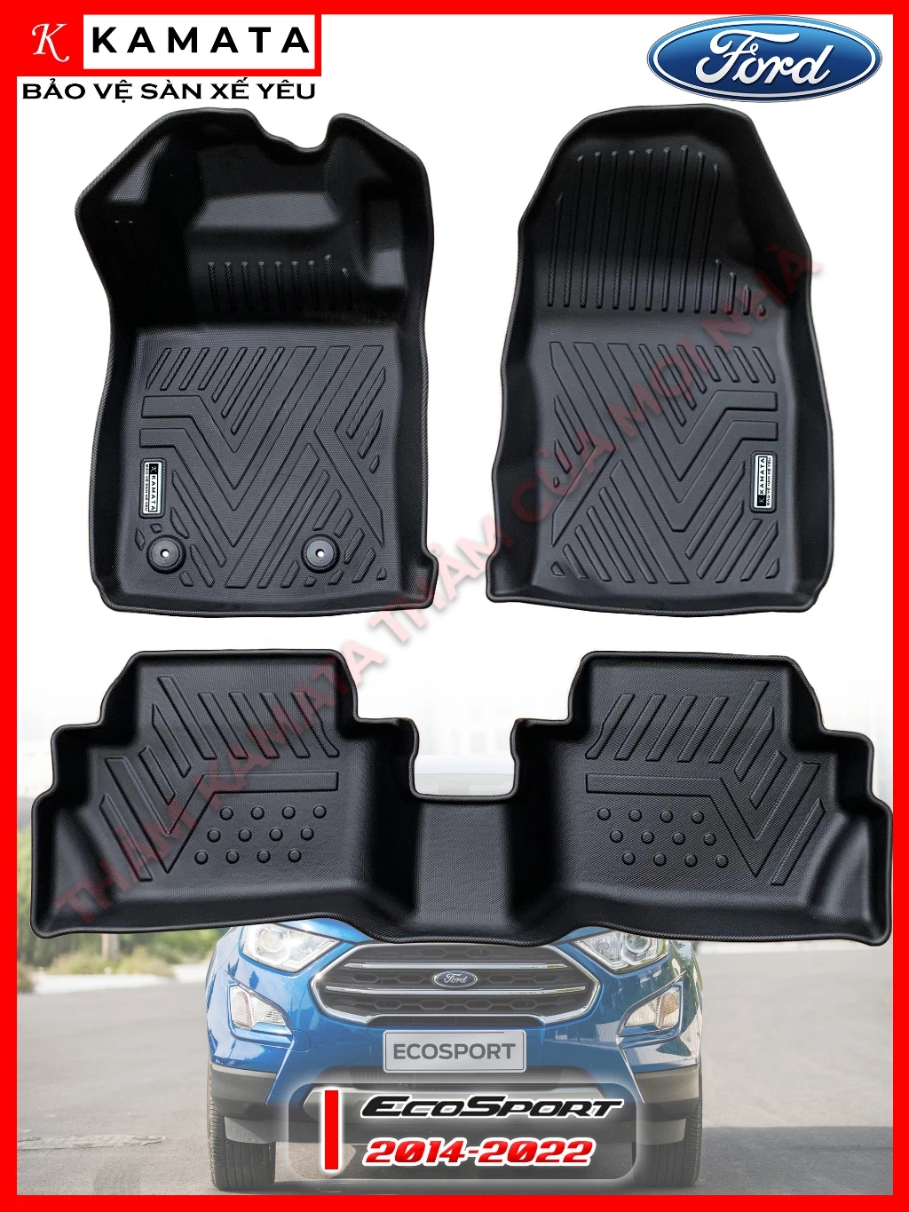 Thảm lót sàn ô tô Ford Ecosport 2018 - 2022 đúc nguyên khối TPE,TPV (3 tấm/Bộ)