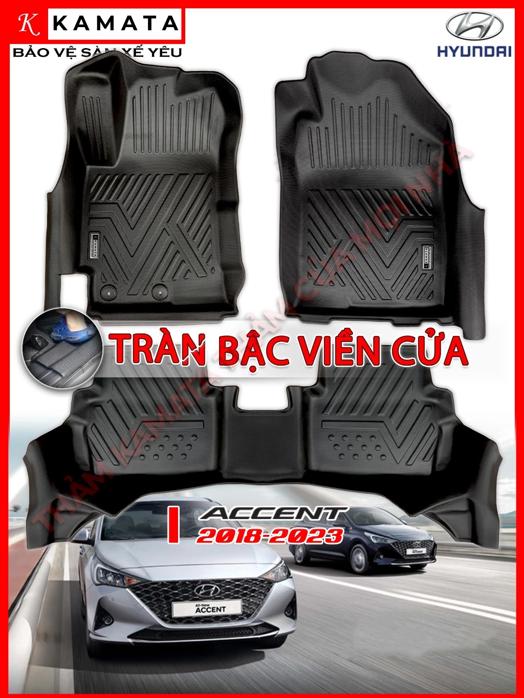 Thảm lót sàn ô tô KAMATA 5D dành cho Hyundai Accent 2017-2023 khuôn đúc TPV