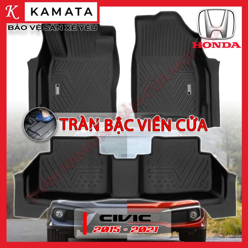 Thảm ô tô lót sàn Honda Civic gen 10 2015 - 2021 đúc nguyên khối TPV (3 tấm/Bộ)