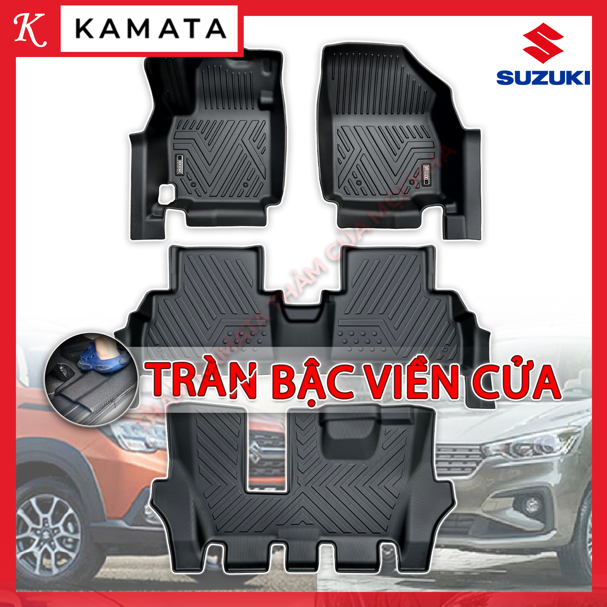 Thảm lót sàn ô tô 3D Suzuki XL7&Ertiga 2019 - 2023 TPE vân hạt gạo đúc nguyên khối