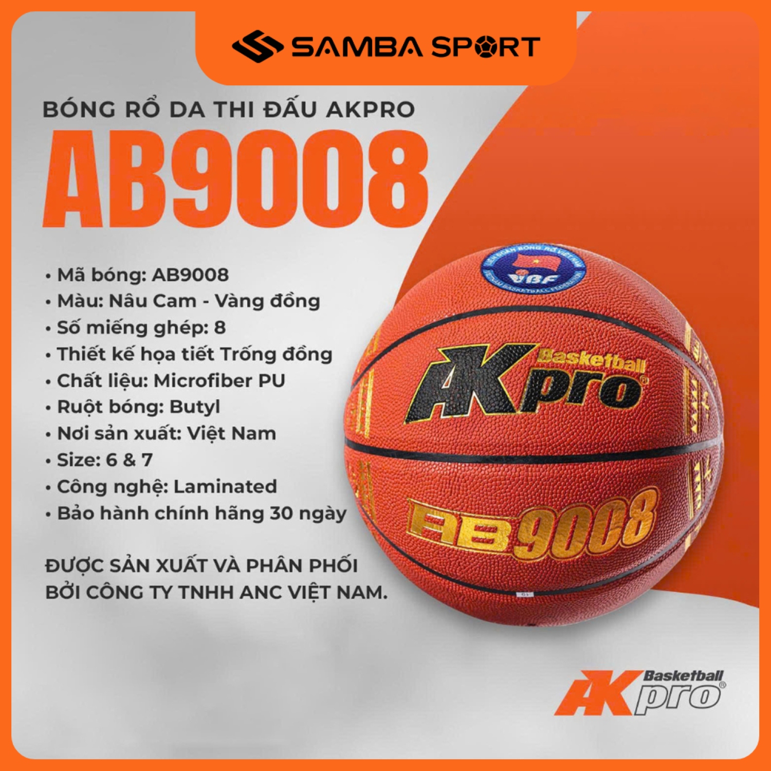 Quả bóng rổ da AKpro AB9008 số 7