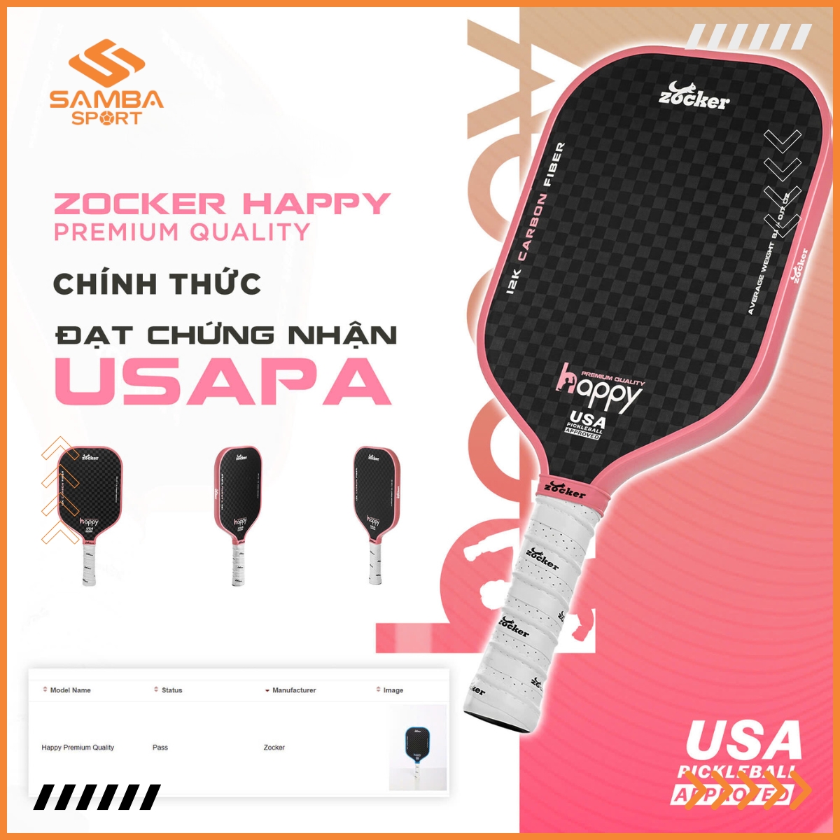 Vợt Pickleball Zocker Happy Premium Quality HP03