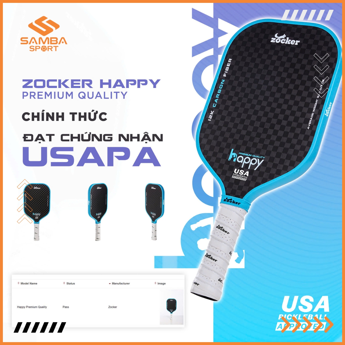 Vợt Pickleball Zocker Happy Premium Quality HP03