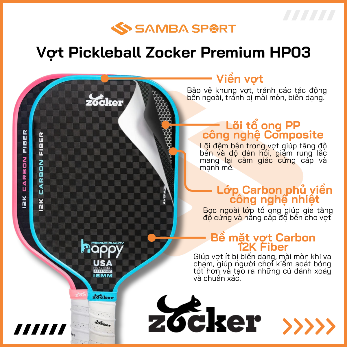 Vợt Pickleball Zocker Happy Premium Quality HP03