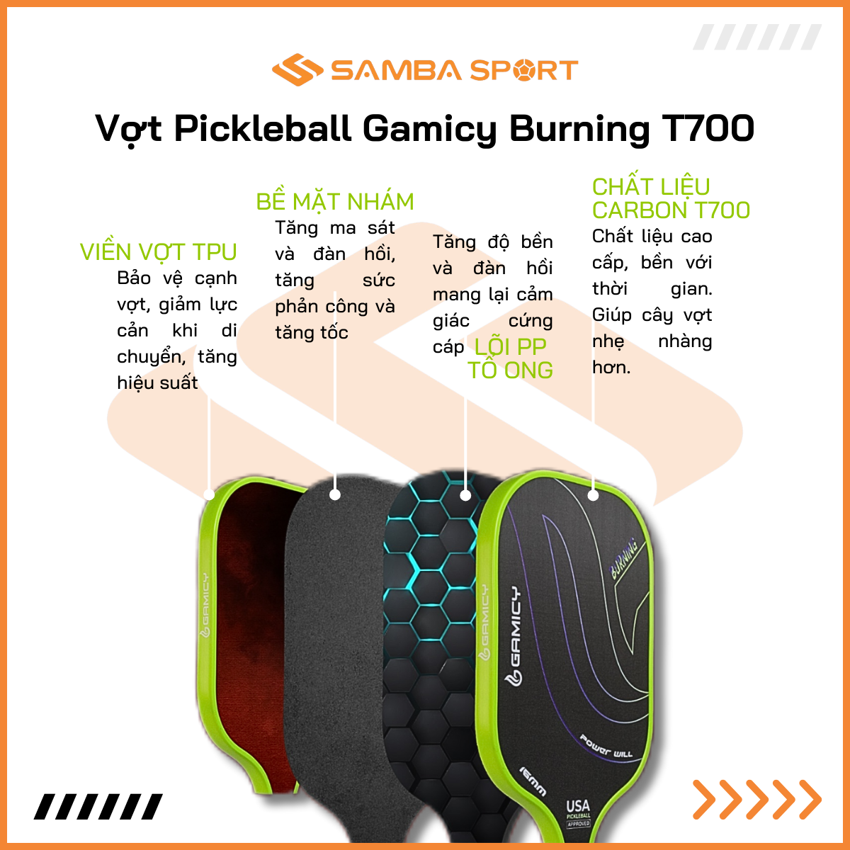 Vợt Pickleball Gamicy Burning T700