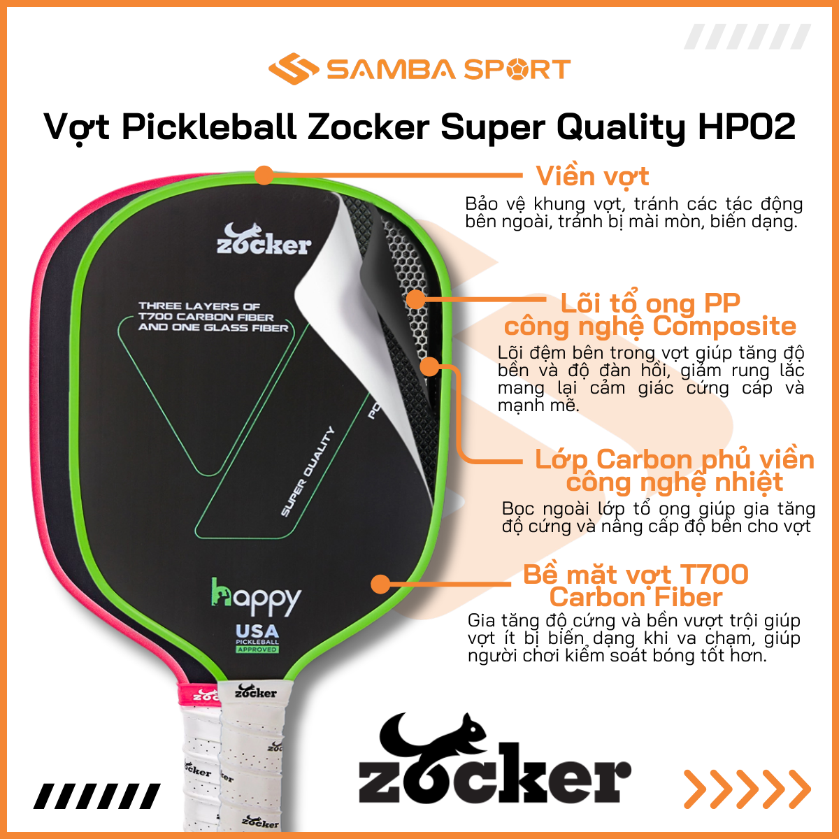 Vợt Pickleball Zocker Happy Super Quality HP02