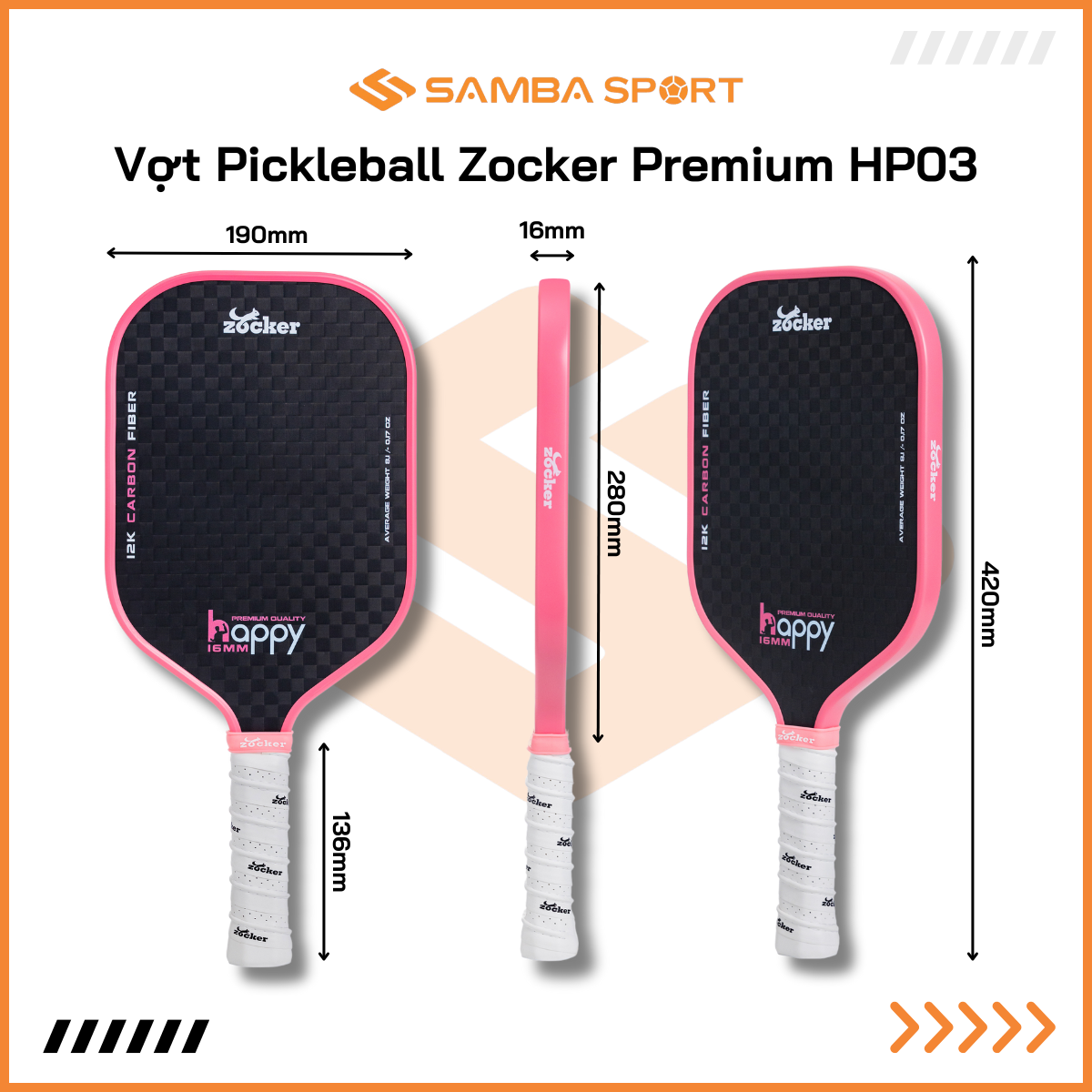 Vợt Pickleball Zocker Happy Premium Quality HP03