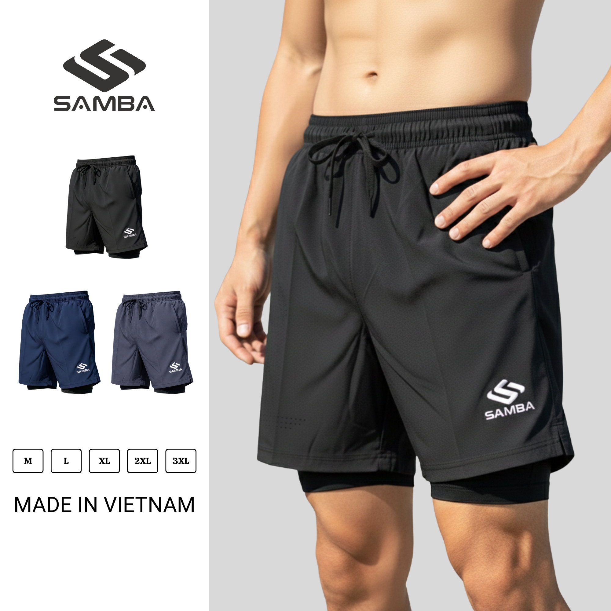 Quần Short Thể Thao Nam 2 Lớp Samba Q039