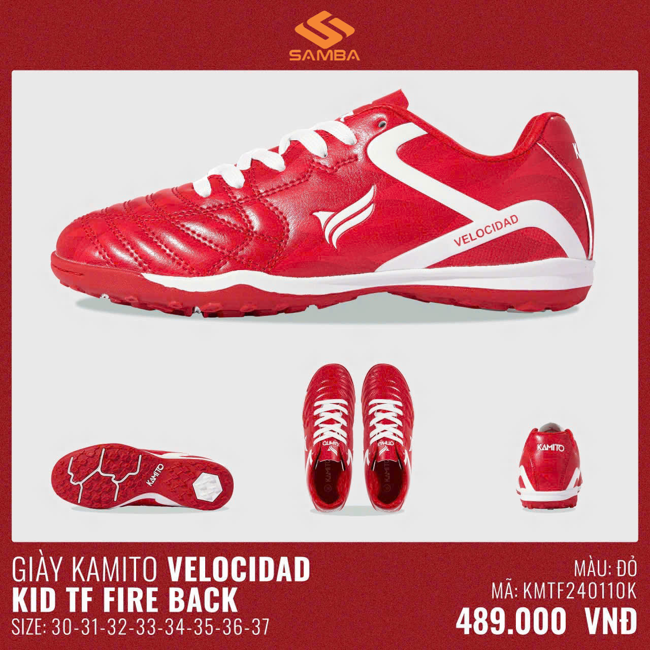 Giày bóng đá trẻ em Kamito Velocidad Kid TF Fire Back