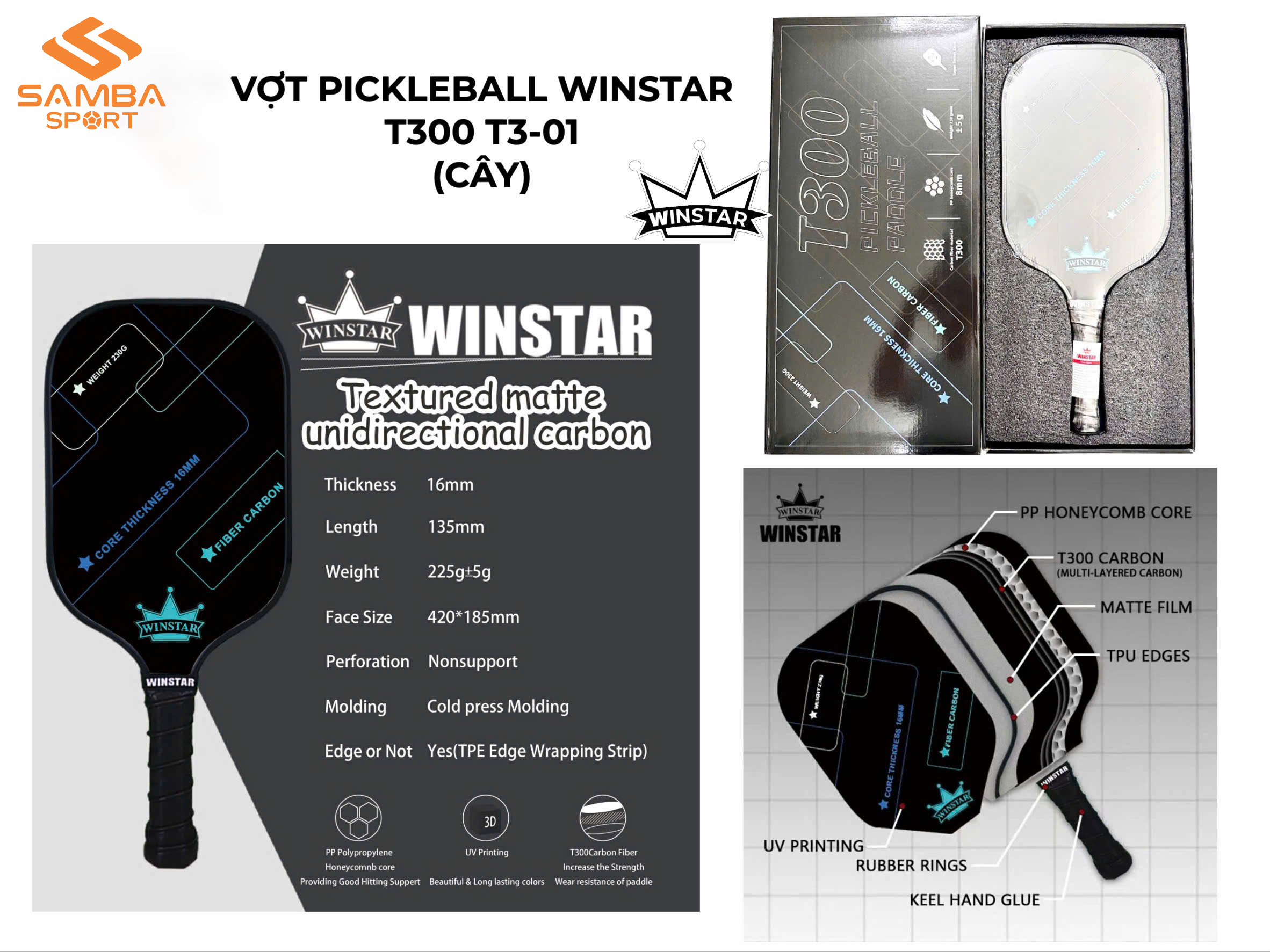 Vợt Pickleball Winstar Zeno T300