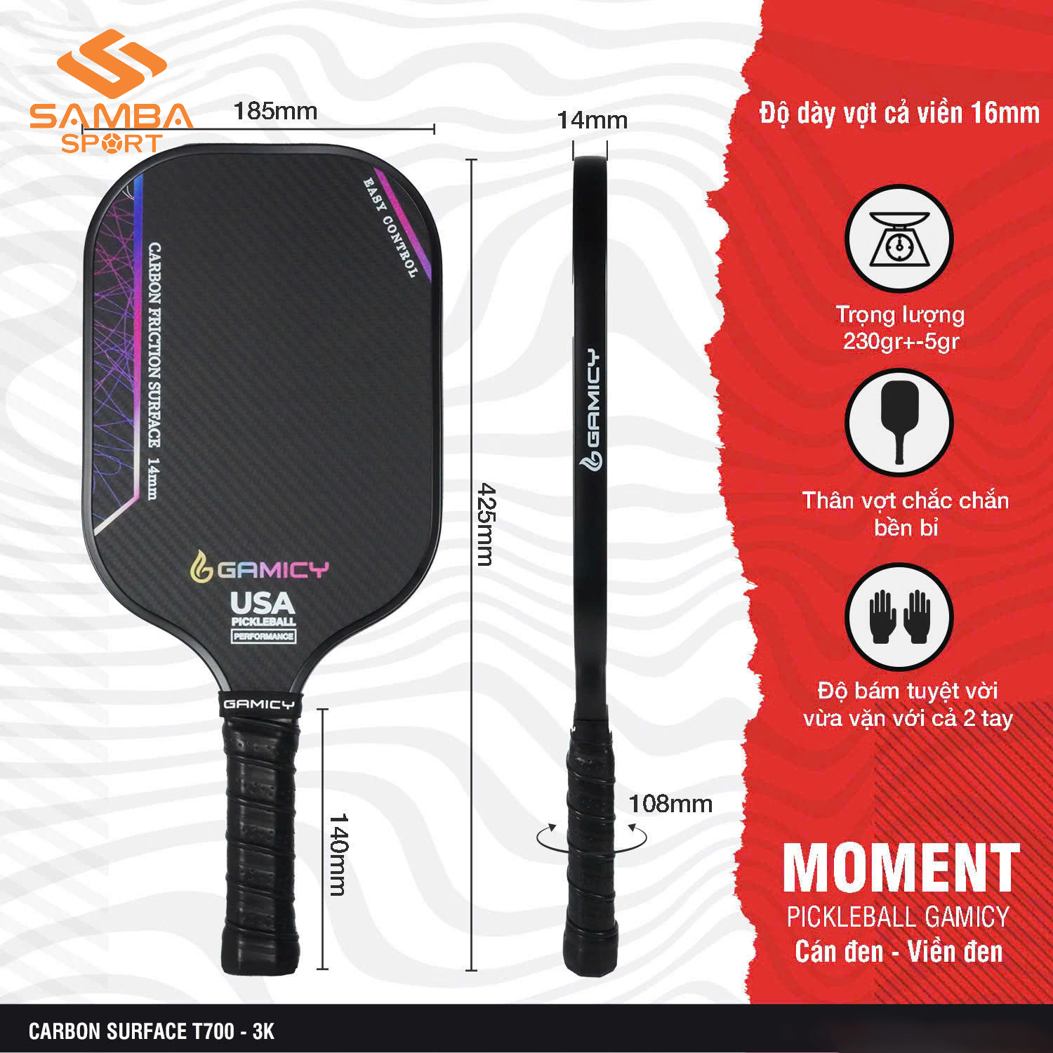 Vợt Pickleball Gamicy Moment T700 14mm