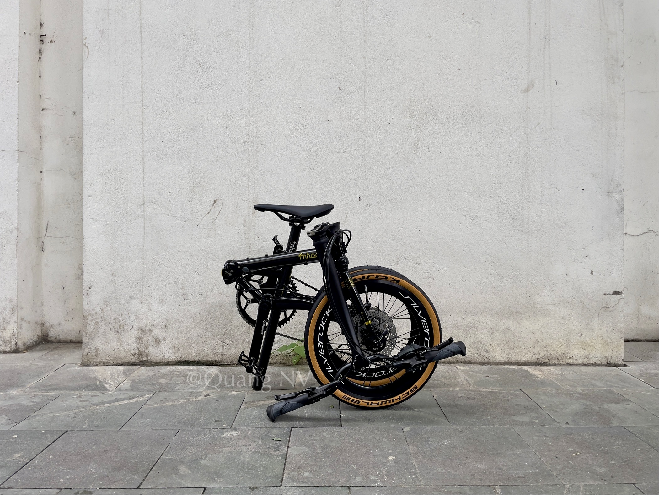Xe đạp gấp ráp theo yêu cầu Fnhon Gust 16' phanh đĩa màu Đen ánh kim cổ cong