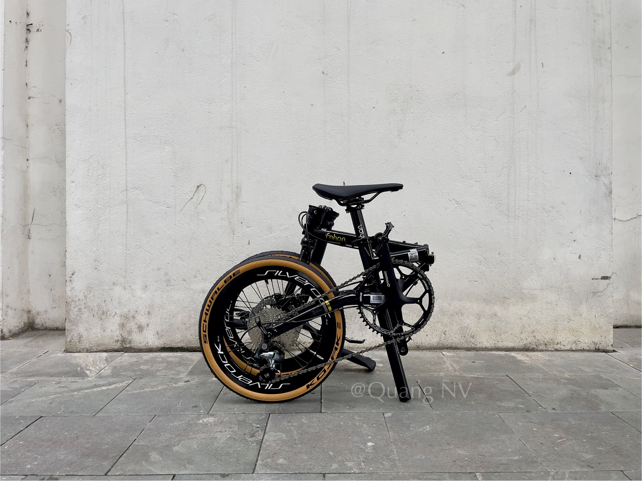 Xe đạp gấp ráp theo yêu cầu Fnhon Gust 16' phanh đĩa màu Đen ánh kim cổ cong