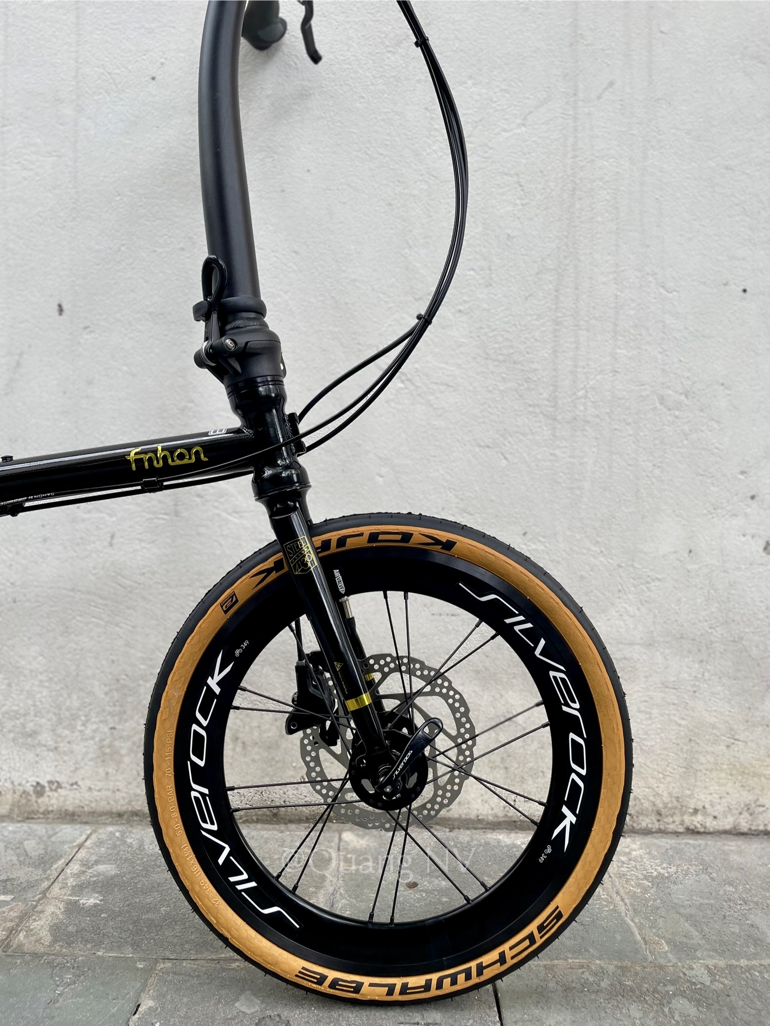Xe đạp gấp ráp theo yêu cầu Fnhon Gust 16' phanh đĩa màu Đen ánh kim cổ cong