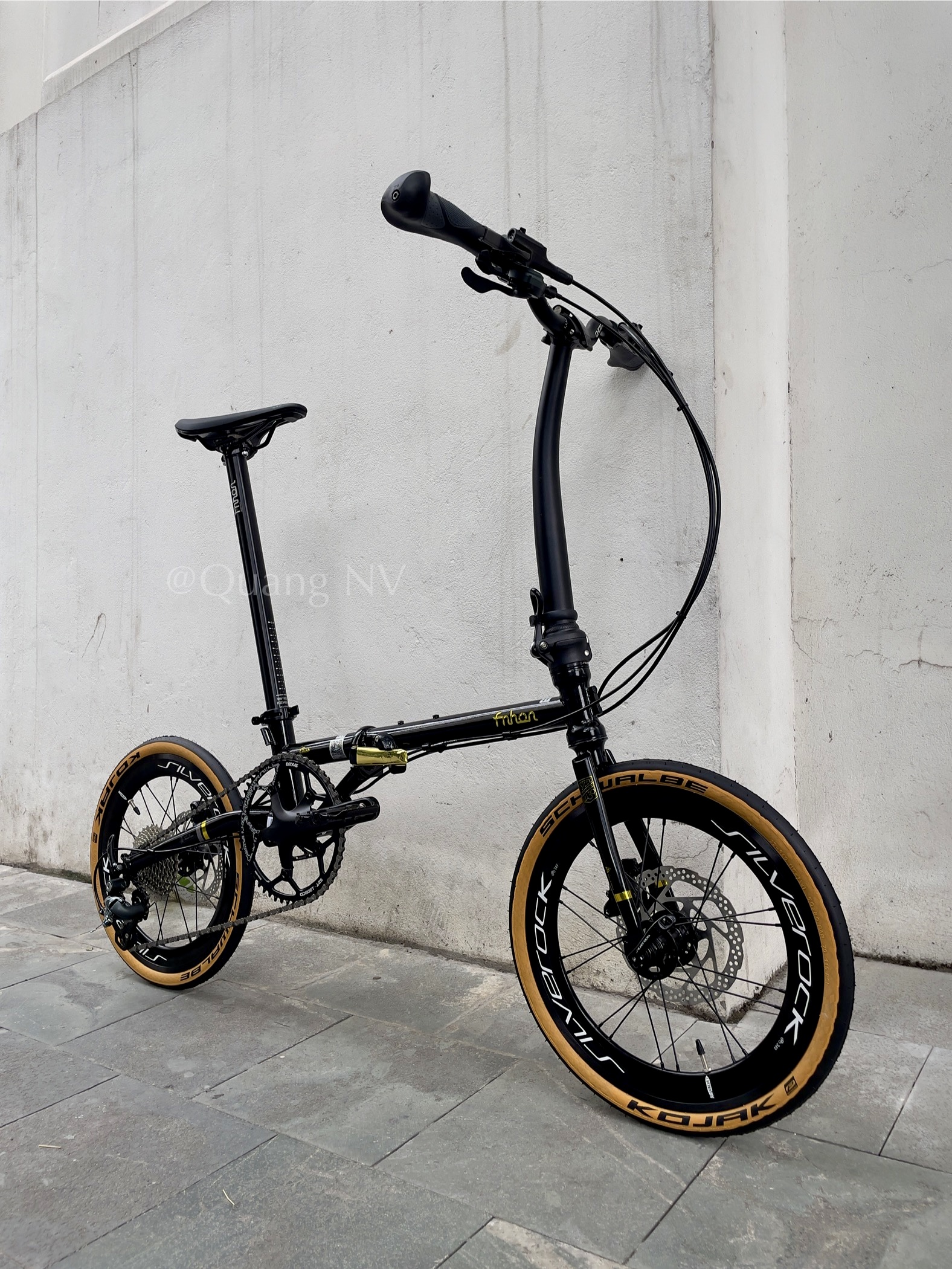 Xe đạp gấp ráp theo yêu cầu Fnhon Gust 16' phanh đĩa màu Đen ánh kim cổ cong