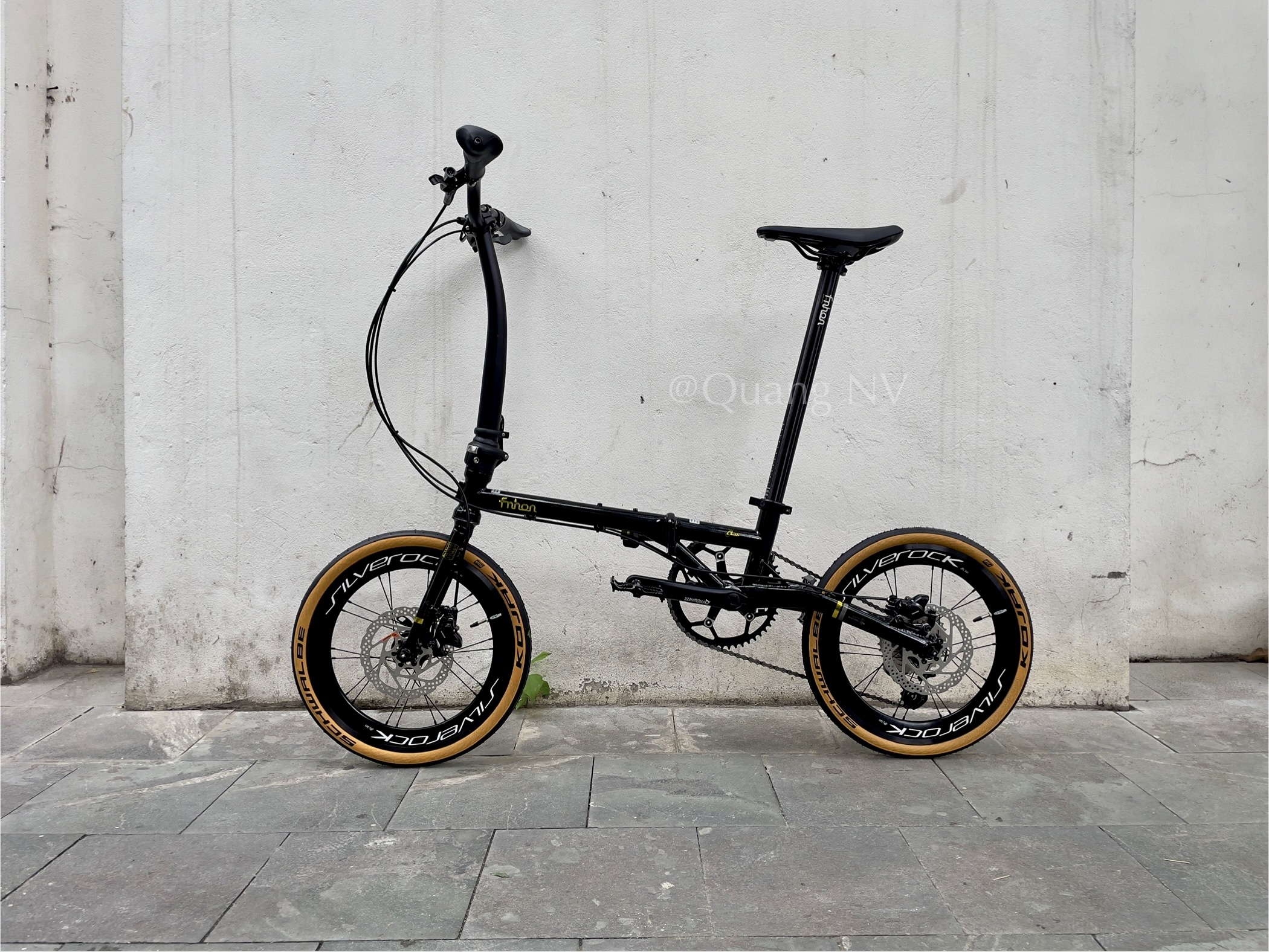 Xe đạp gấp ráp theo yêu cầu Fnhon Gust 16' phanh đĩa màu Đen ánh kim cổ cong