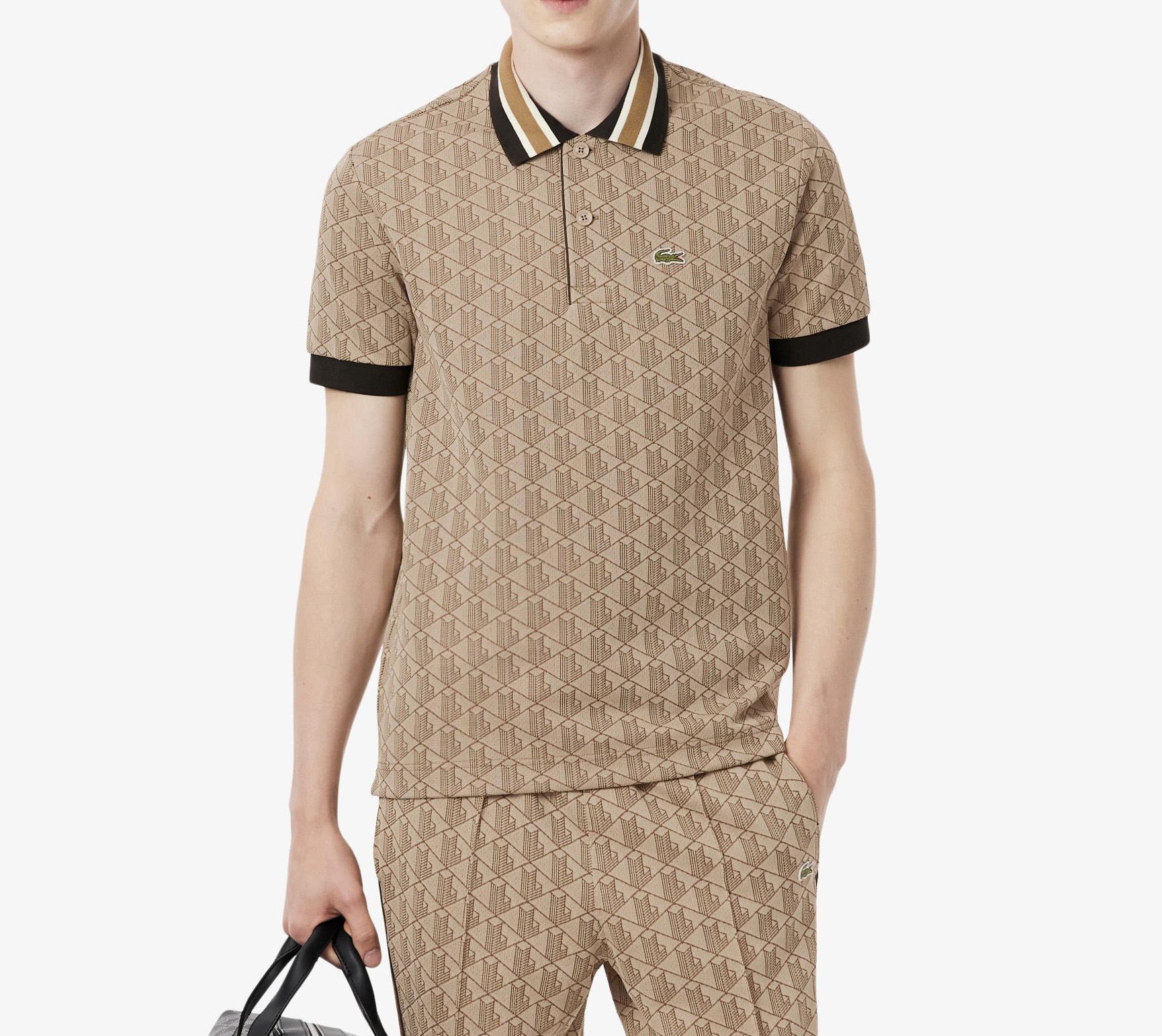 Áo Polo Lacoste Nam Monogram Dáng Classic Cổ Điển DH1417-00-6IR Màu Nâu