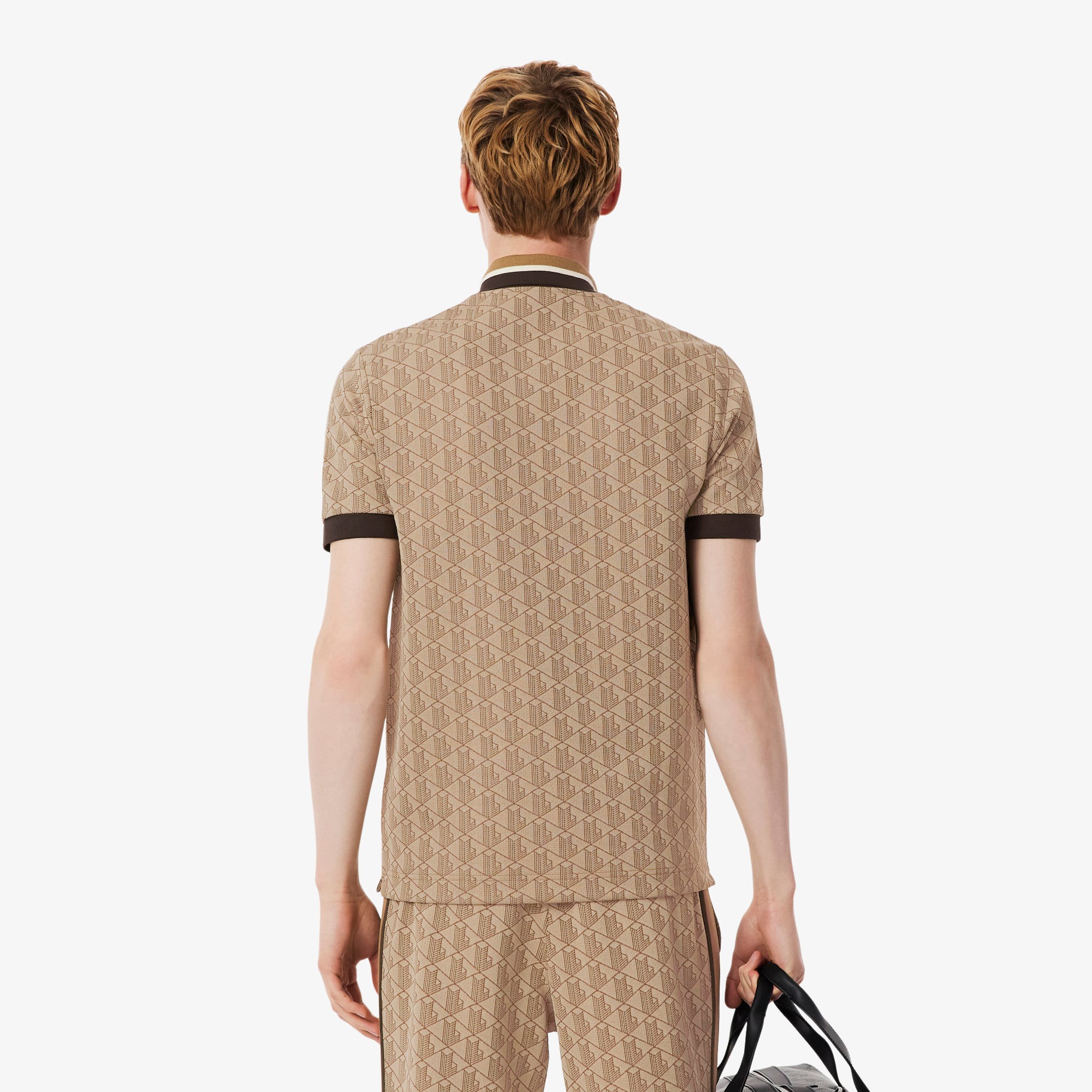 Áo Polo Lacoste Nam Monogram Dáng Classic Cổ Điển DH1417-00-6IR Màu Nâu