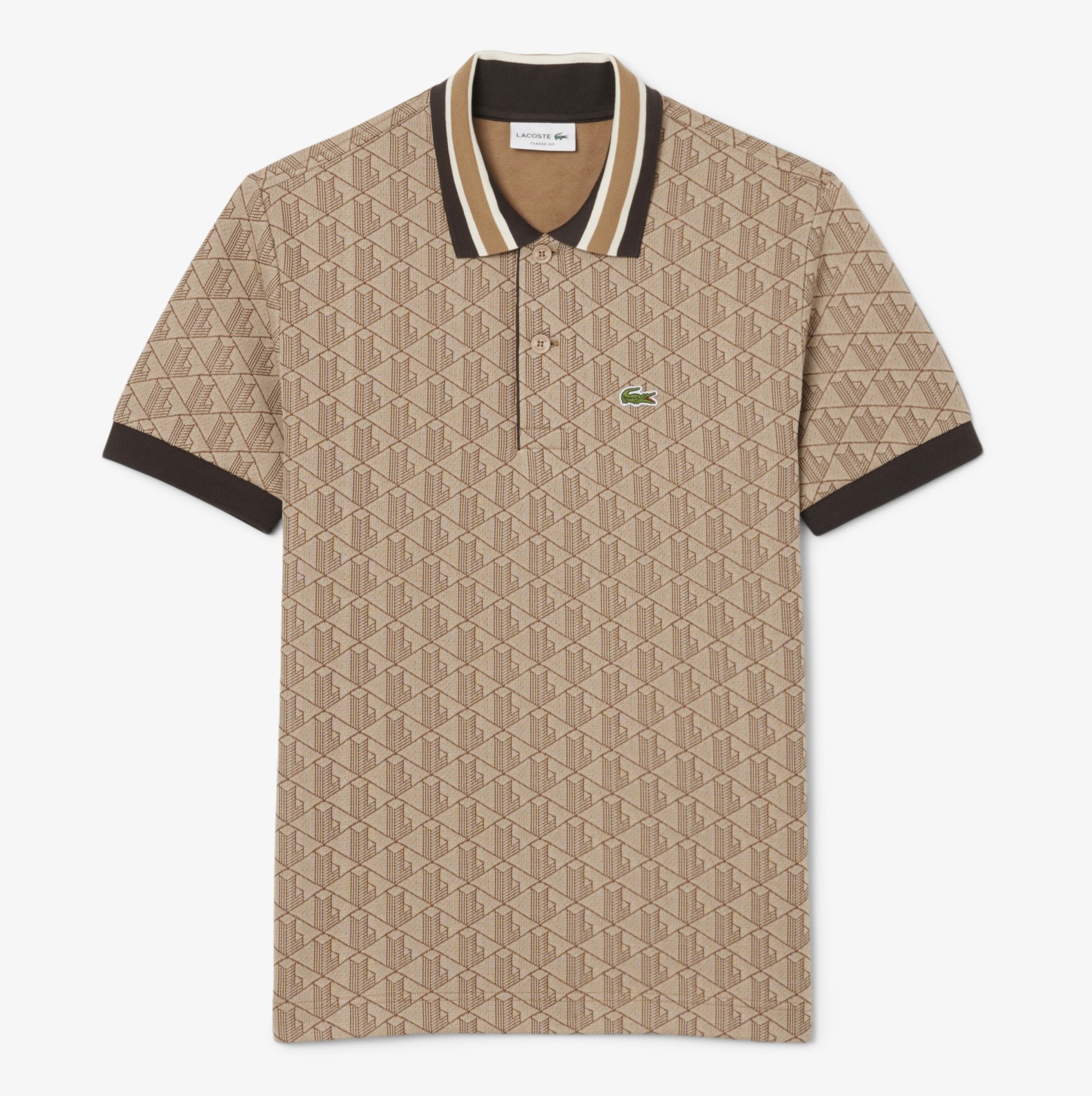 Áo Polo Lacoste Nam Monogram Dáng Classic Cổ Điển DH1417-00-6IR Màu Nâu