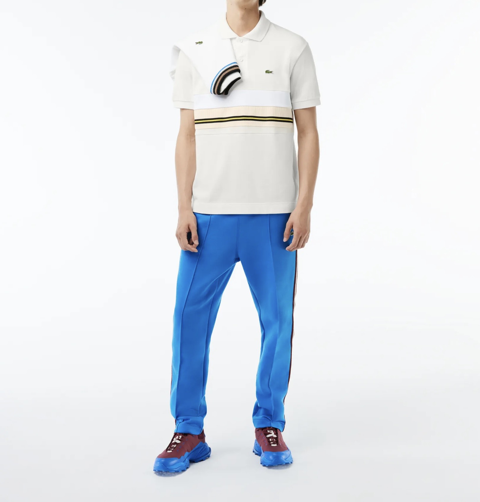 Áo Polo Lacoste Nam Phối Sọc Dáng Classic Cổ Điển PH1132-00-70V Màu Trắng Kem