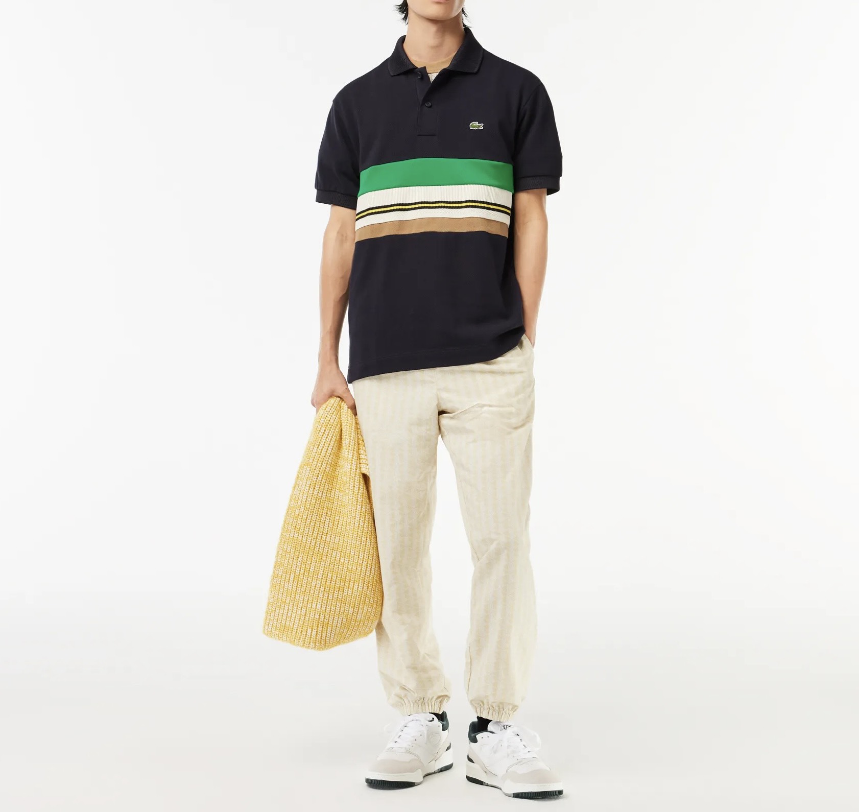 Áo Polo Lacoste Nam Phối Sọc Dáng Classic Cổ Điển PH1132-00-HDE Màu Xanh Navy