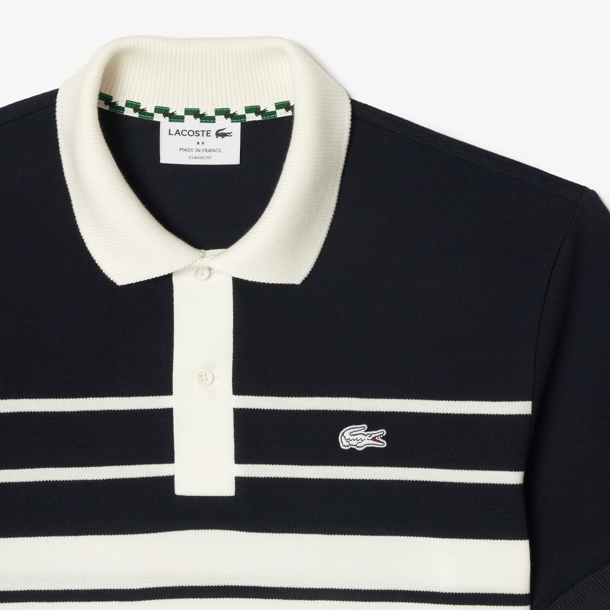 Áo Polo Lacoste Nam Made in France Dáng Classic Cổ Điển PH8135-00-GA3 Màu Trắng Phối Xanh