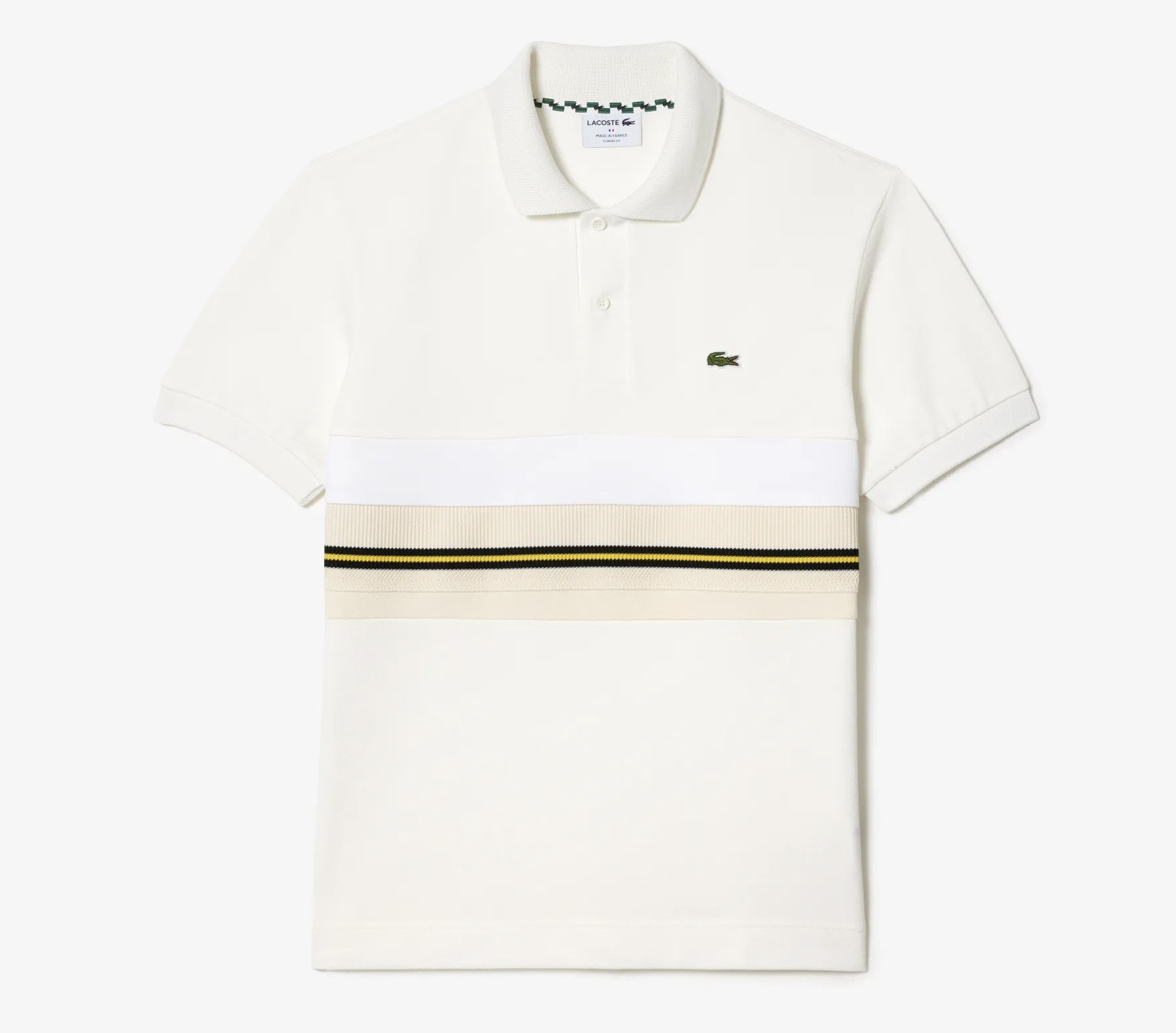 Áo Polo Lacoste Nam Phối Sọc Dáng Classic Cổ Điển PH1132-00-70V Màu Trắng Kem