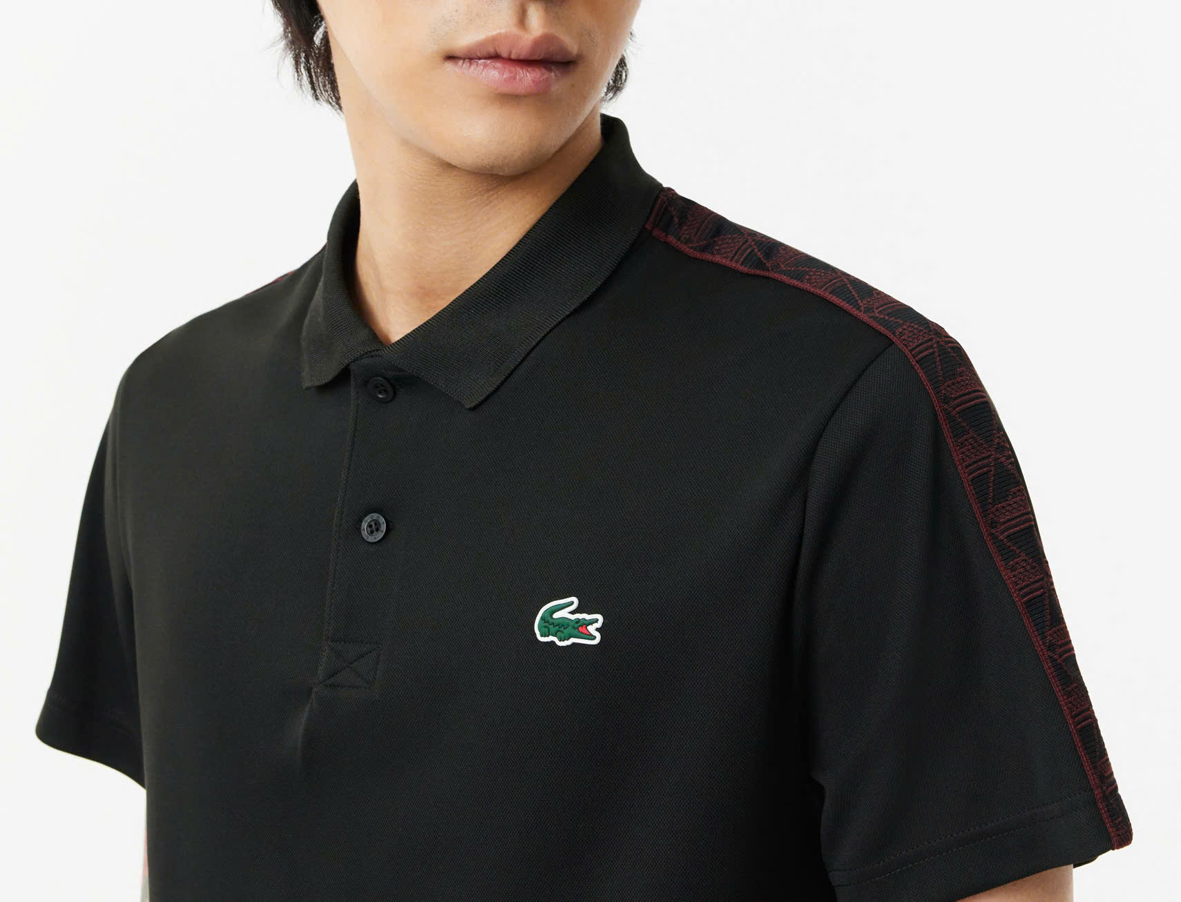 Áo Polo Tennis Thể Thao Lacoste Nam Sọc Vai DH2557-00-166 Màu Đen