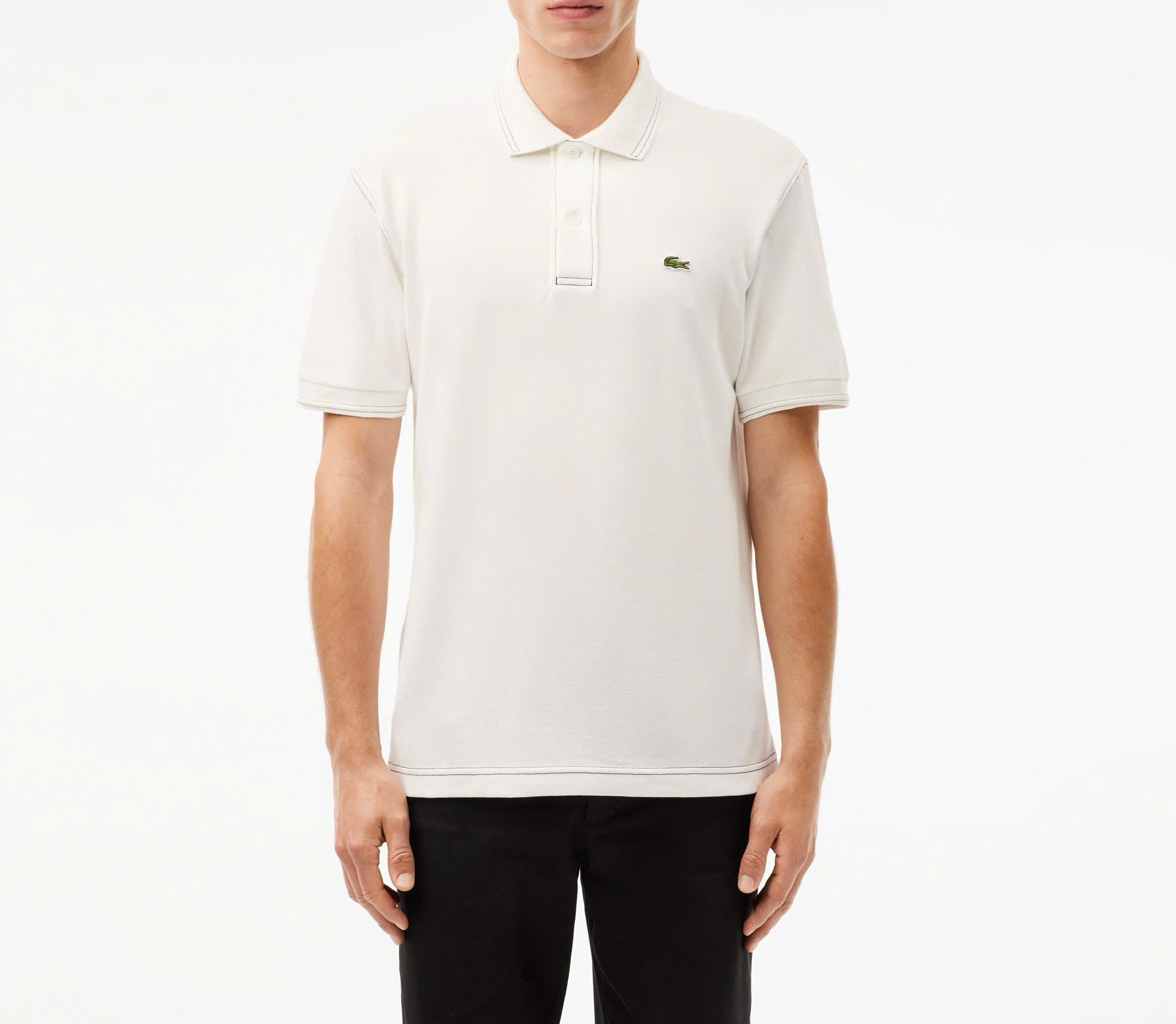 Áo Polo Lacoste Nam Phối Viền Dáng Classic Cổ Điển PH5981-00-70V Màu Trắng Kem