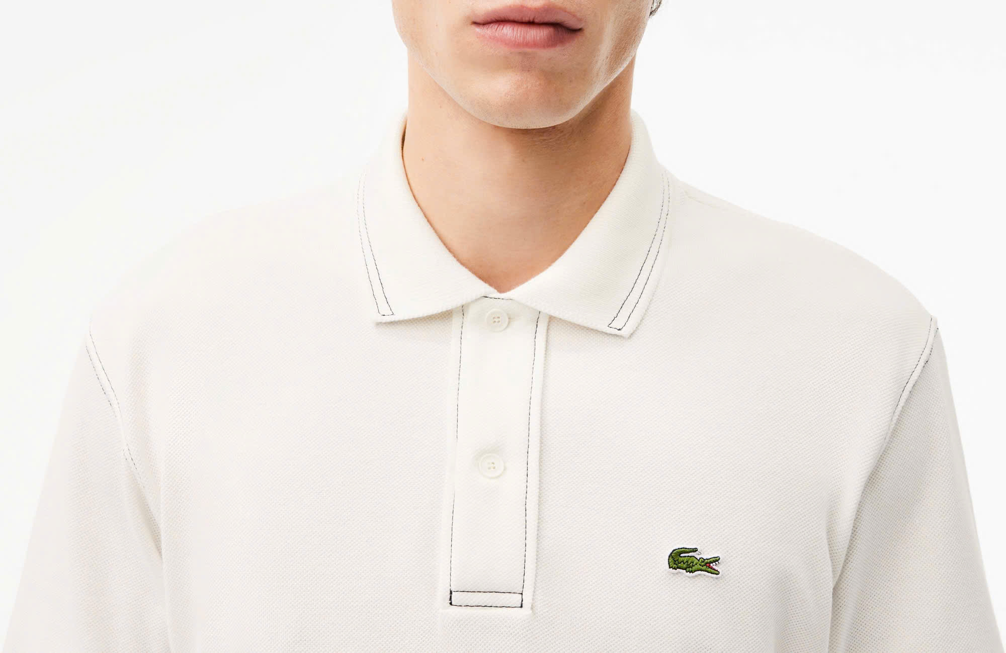 Áo Polo Lacoste Nam Phối Viền Dáng Classic Cổ Điển PH5981-00-70V Màu Trắng Kem