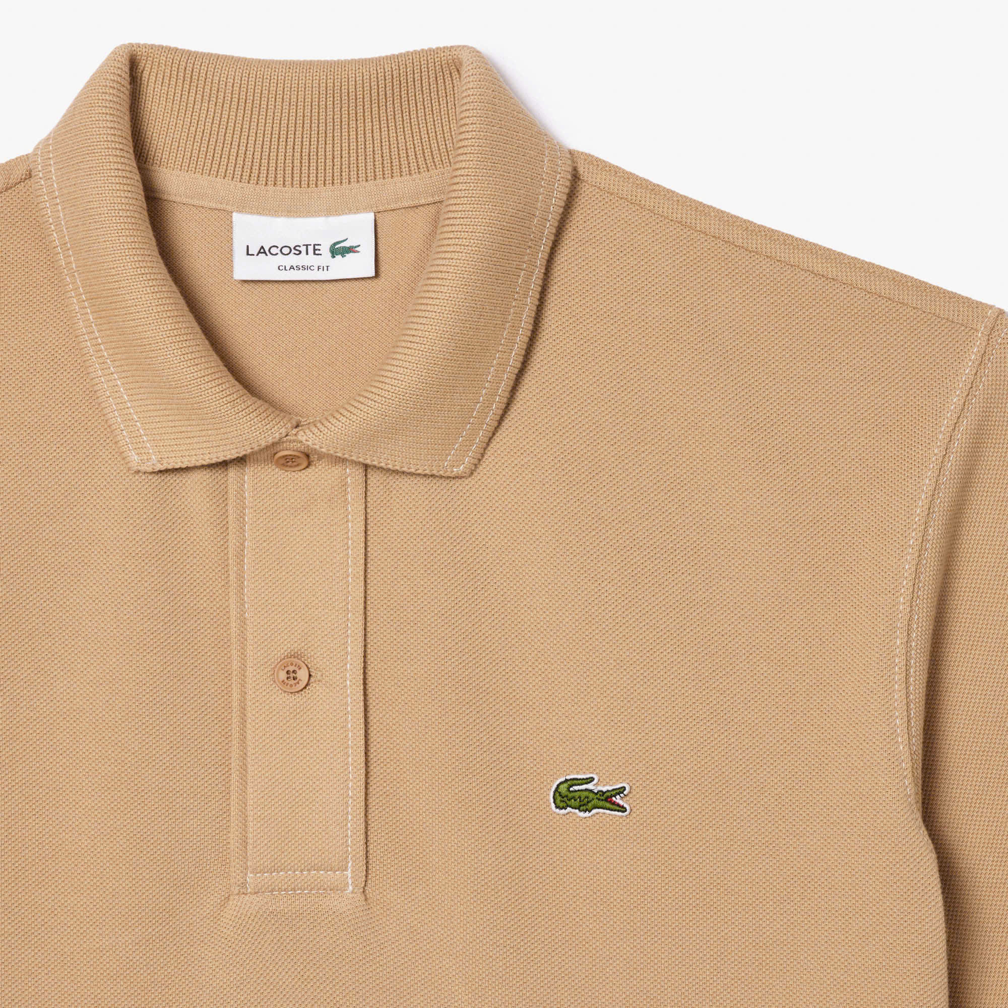 Áo Polo Lacoste Nam Phối Viền Dáng Classic Cổ Điển PH5981-00-02S Màu Be