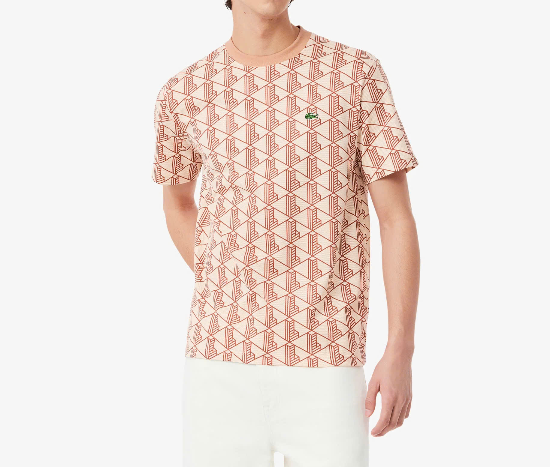 Áo Thun Lacoste Nam Dáng Classic Monogram TH2831-00-HDI Màu Cam Nâu