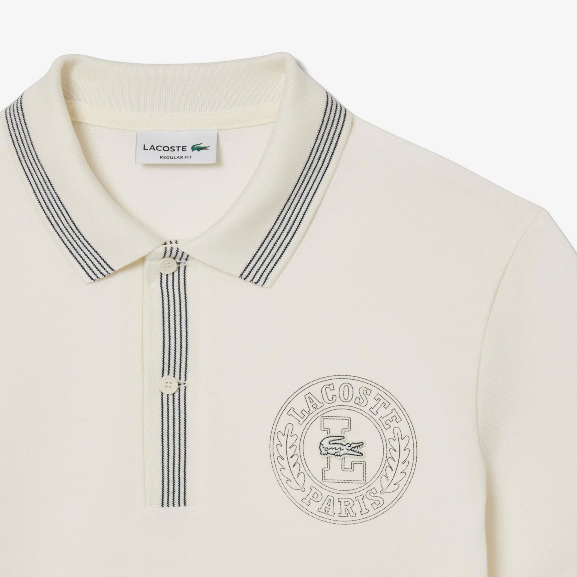 Áo Polo Lacoste Nam Viền Sọc Dáng Regular PH9960-00-ARS Màu Kem