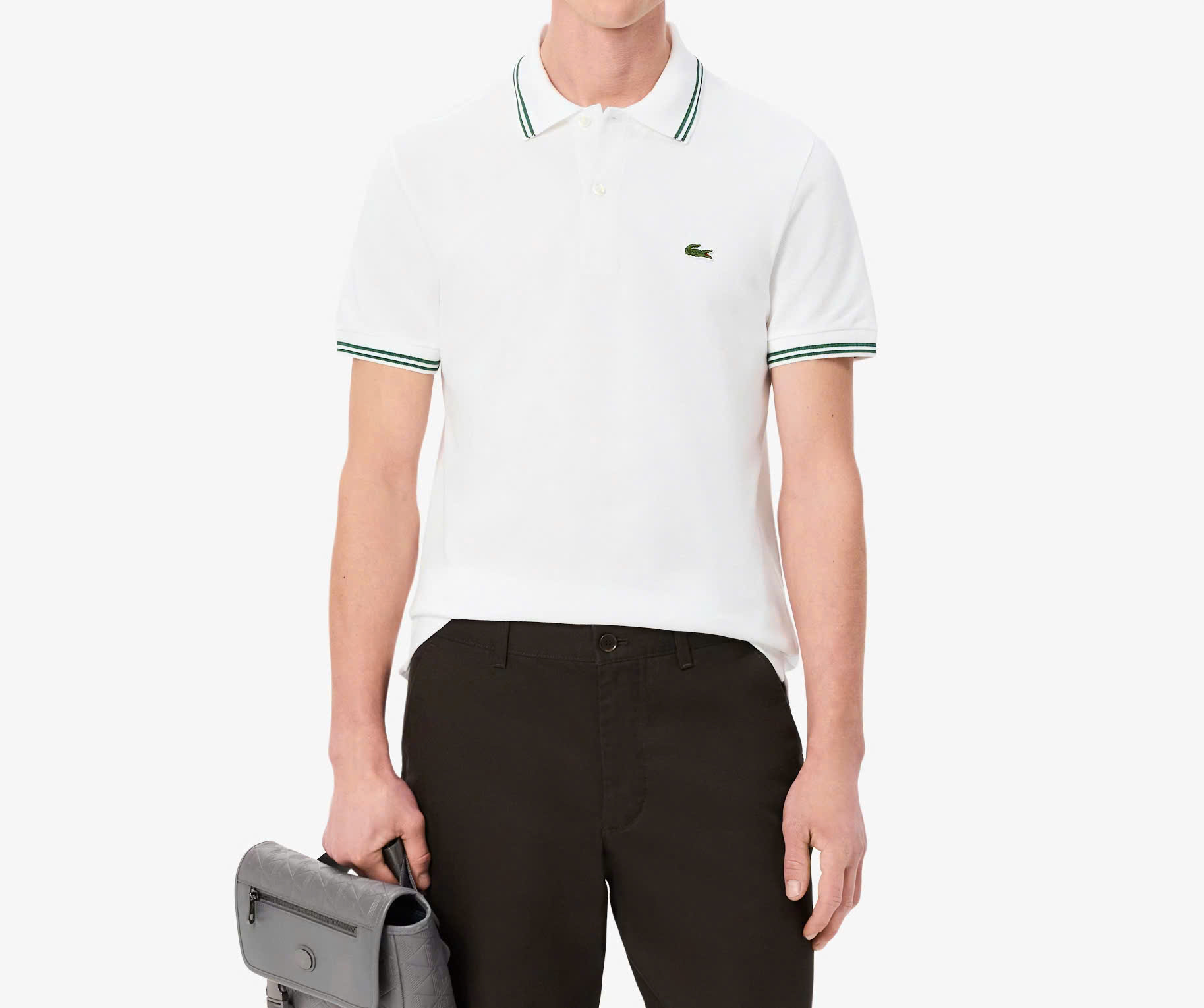Áo Polo Lacoste Nam Viền Cổ Dáng Regular PH9875-00-001 Màu Trắng