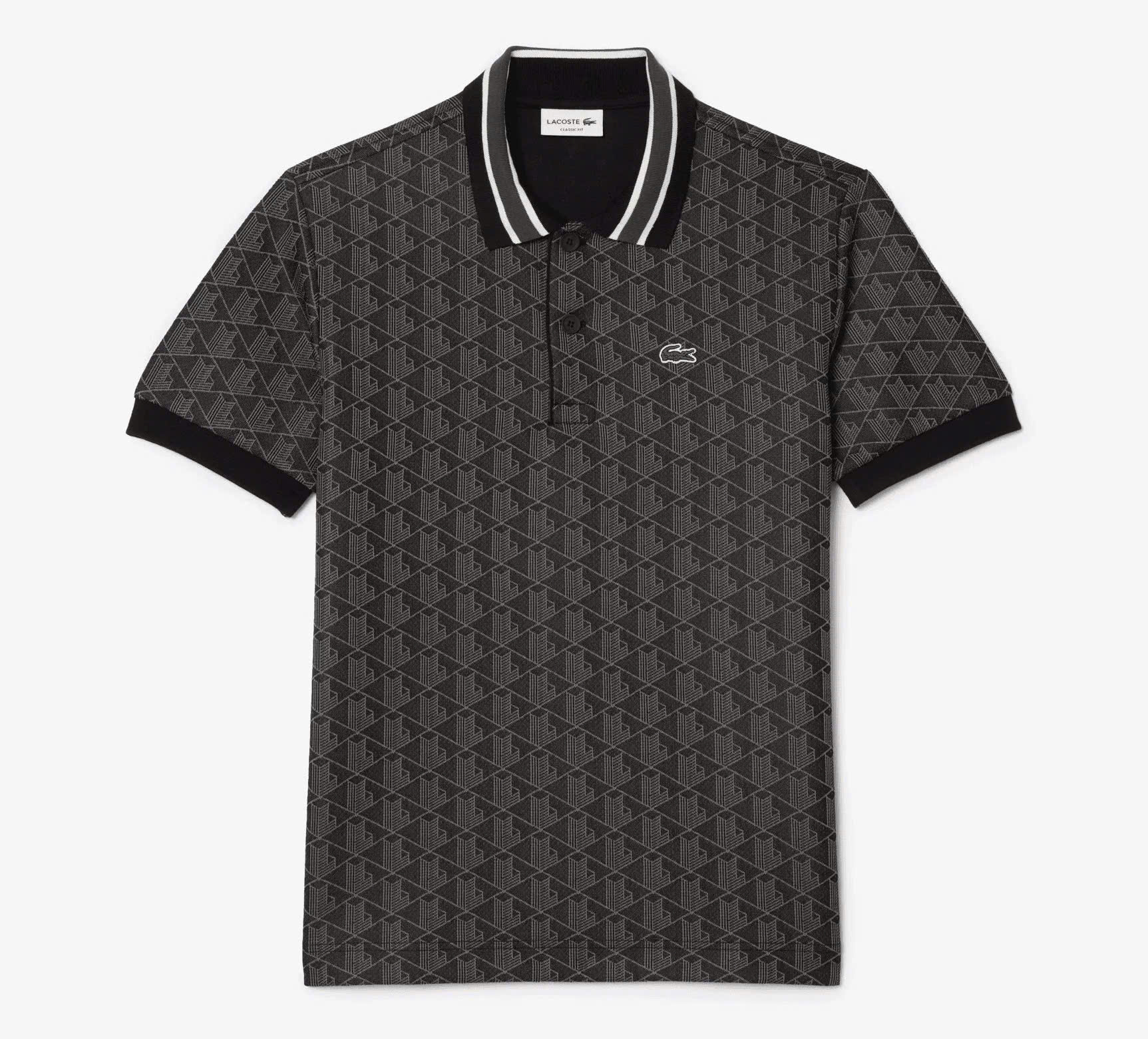 Áo Polo Lacoste Nam Monogram Dáng Classic Cổ Điển DH1417-00-4PC Màu Đen
