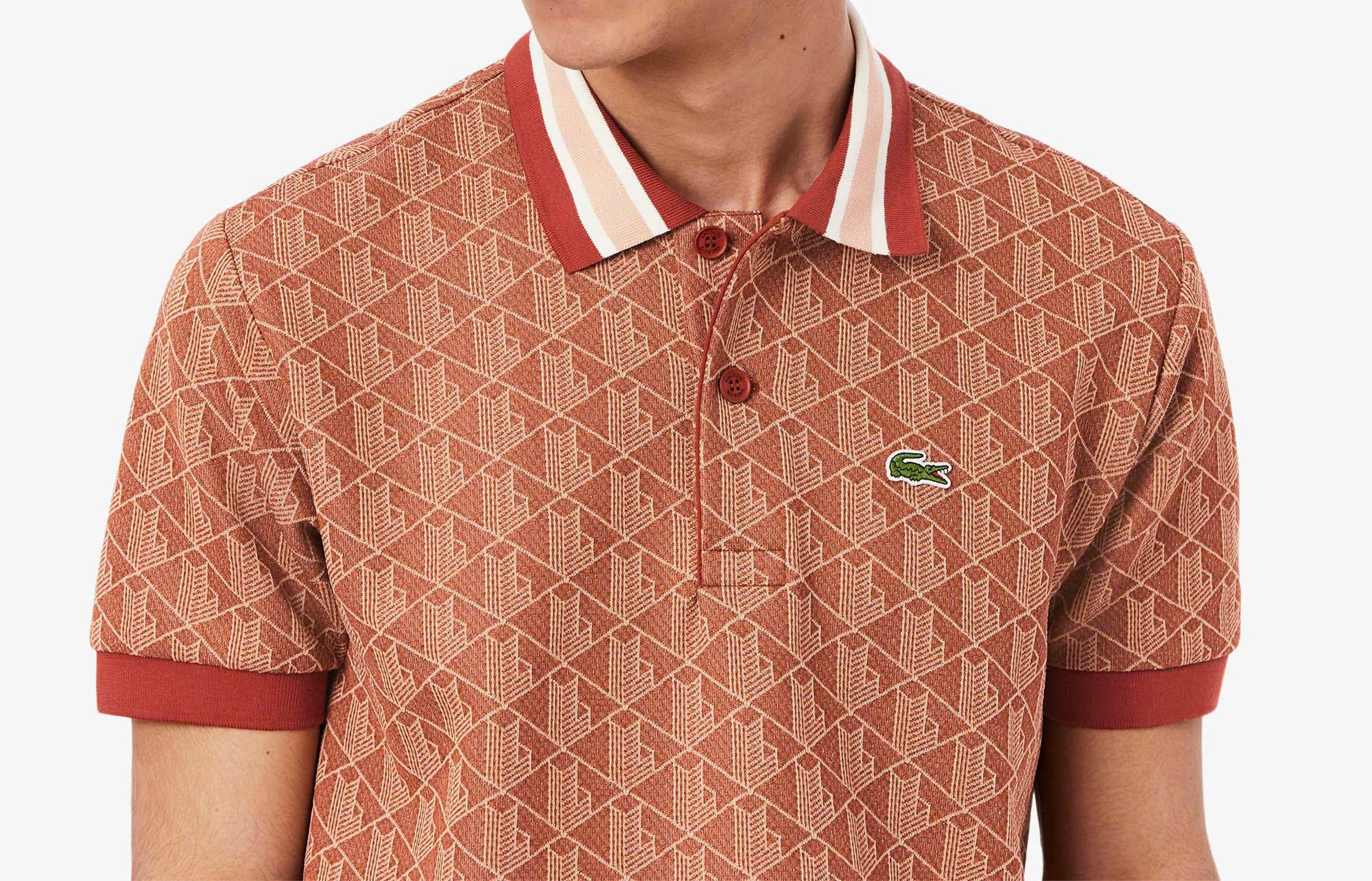 Áo Polo Lacoste Nam Monogram Dáng Classic Cổ Điển DH1417-00-GTI Màu Nâu Gạch