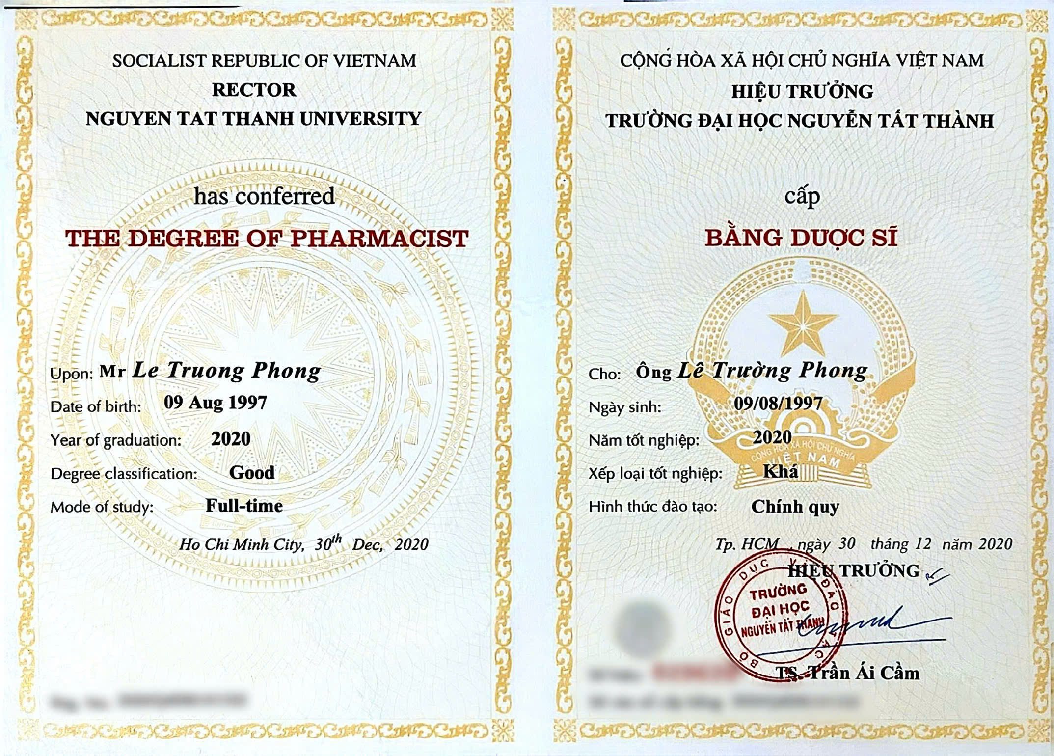 Bằng Dược Sĩ Lê Hoài Phong