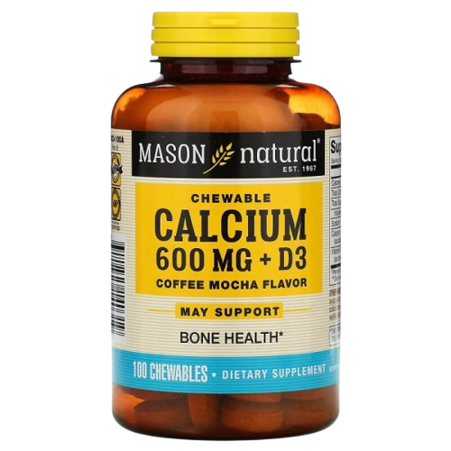 Viên Nhai Mason Natural Chewable Calcium 600 mg + D3 Coffee Mocha Flavor 100 viên