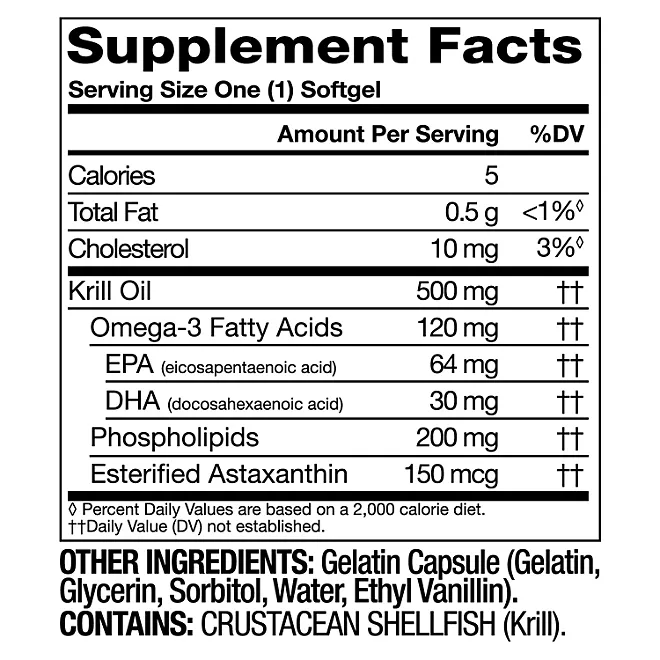 Member’s Mark Viên Uống Dầu Nhuyễn Thể Krill Oil 500mg Extra Strength Kết Hợp Omega 3 Hộp 160 Viên