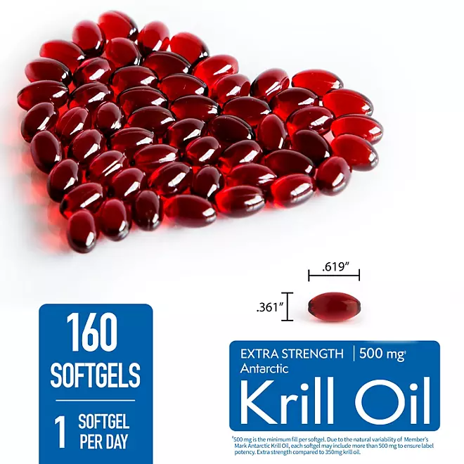 Member’s Mark Viên Uống Dầu Nhuyễn Thể Krill Oil 500mg Extra Strength Kết Hợp Omega 3 Hộp 160 Viên