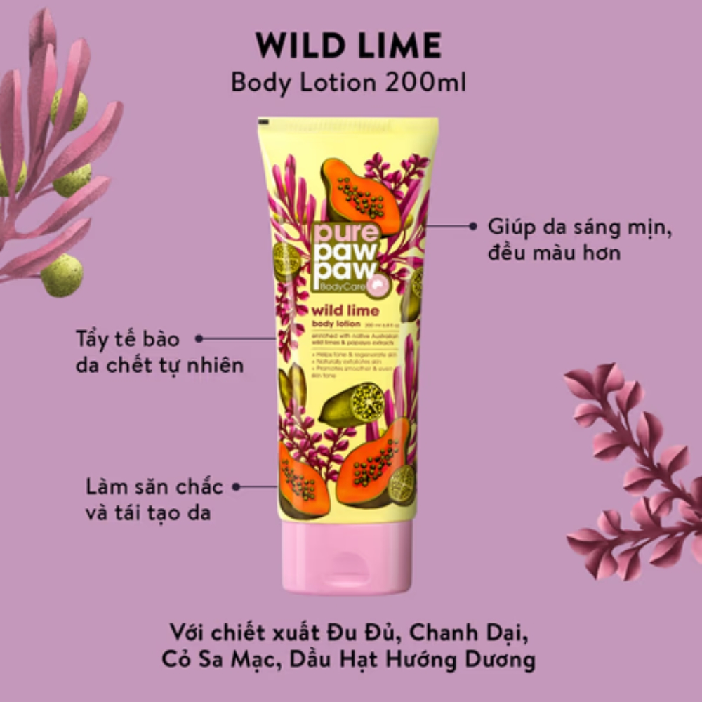 Pure Paw Paw Kem Dưỡng Ẩm Phục Hồi Tái Tạo Da Toàn Thân Body Lotion Mùi Wild Lime 200ml